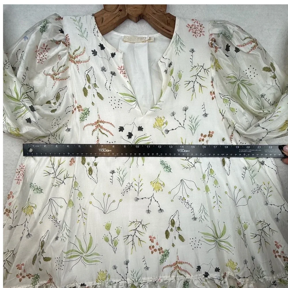 Soaked in Luxury Tunic Dress‎ L Floral Puff Sleeve ethereal cottagecore coastal